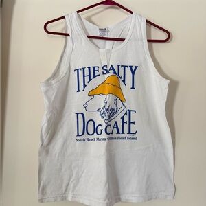 Anvil White Tank Top with Blue and Yellow Dog Print
